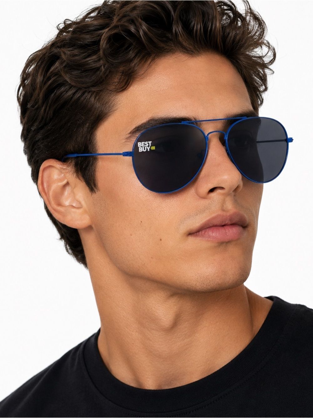 Best Buy Blue Aviator Sunglasses Dark Lens Metal Frame Unisex Collectible NWT